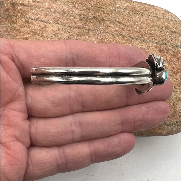 Signed Navajo Sterling Silver Turquoise Squash Blossom Cuff Bracelet 6.75" - Picture 4 of 6